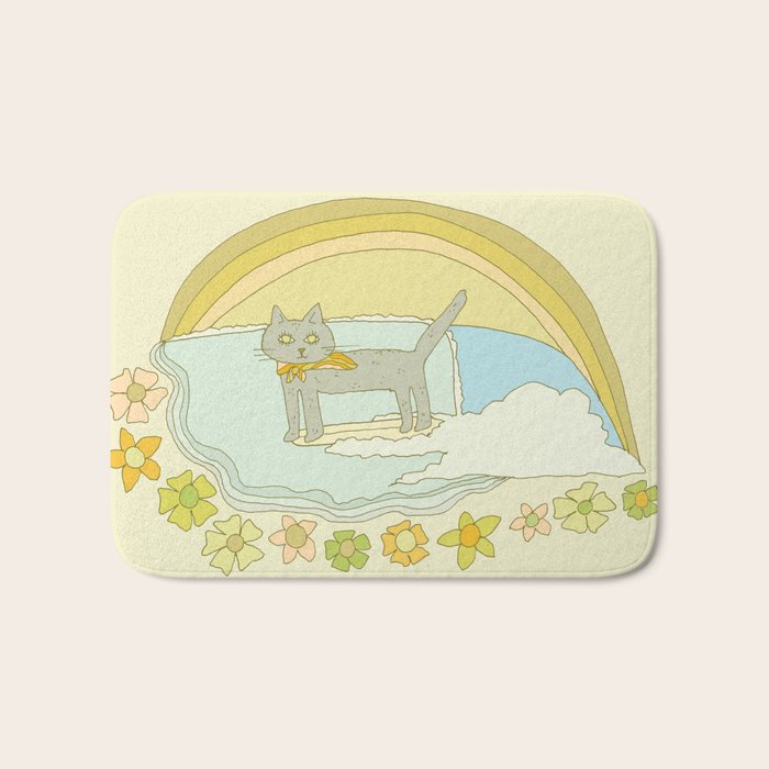 Cat Retro Surf // art by surfy birdy Bath Mat Gallery Image 1