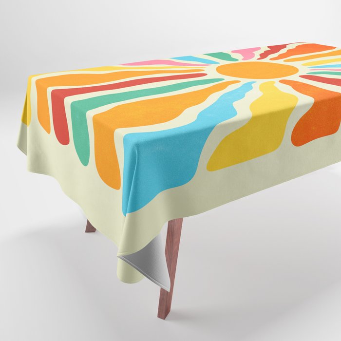 Retro Sun Waves: Rainbow Edition Tablecloth Gallery Image 1