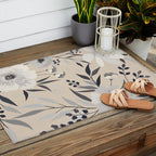 Modern, Boho, Floral Prints, Beige, Gray and White Outdoor Rug Gallery Image 2