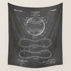 Baseball Patent - Softball Art - Black Chalkboard Wall Tapestry Gallery Image 4