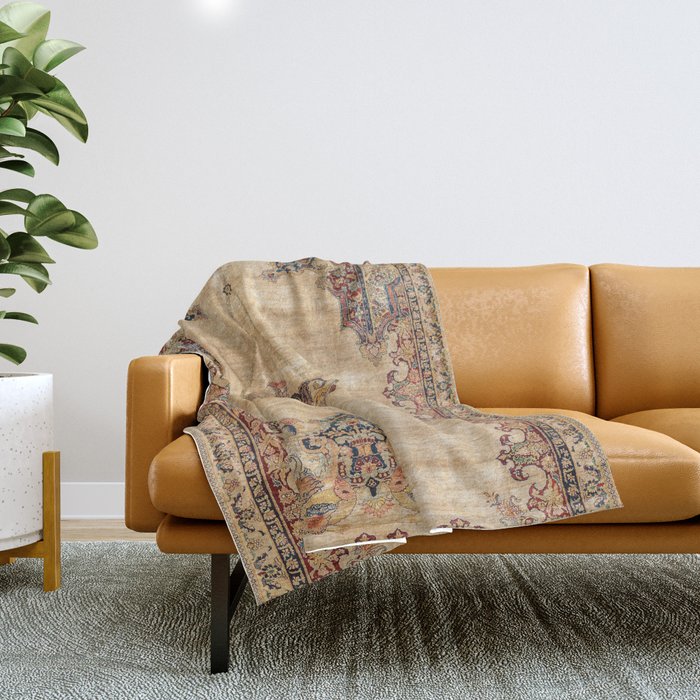 Tabriz  Antique North West Persian Silk Niche Rug Print Throw Blanket Gallery Image 1