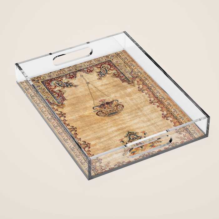 Tabriz  Antique North West Persian Silk Niche Rug Print Acrylic Tray Gallery Image 1