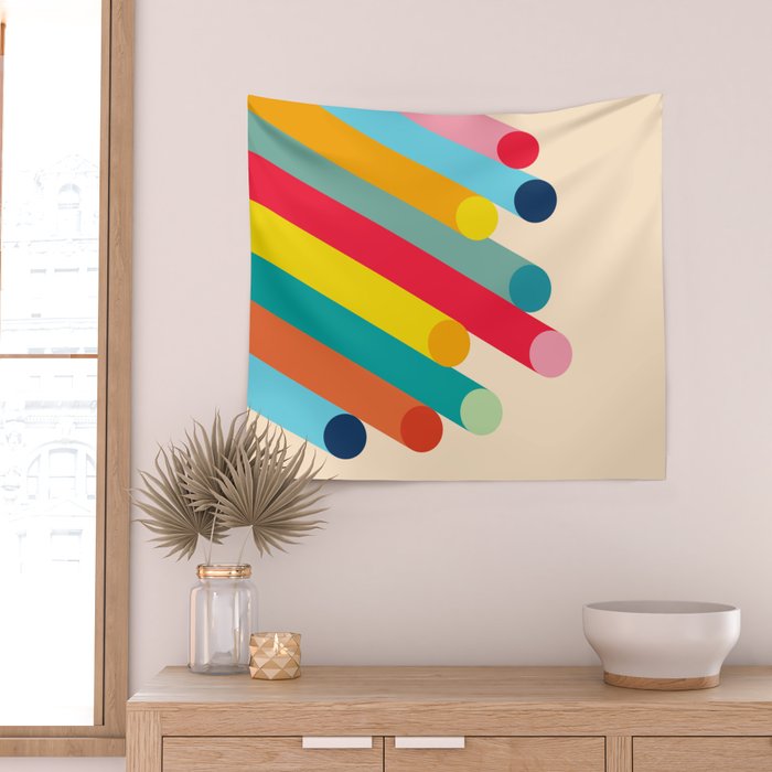Retro Mid Century Beams | Bauhaus Geometric Pattern Wall Tapestry Gallery Image 2