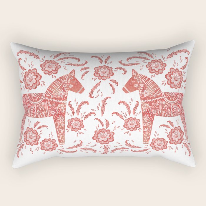 Swedish Dala Horse Red Rectangular Pillow Gallery Image 2