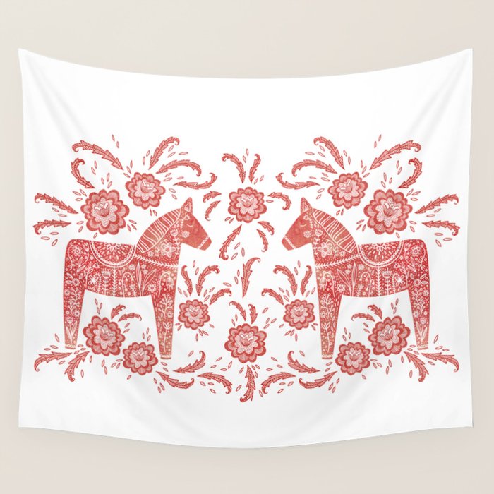 Swedish Dala Horse Red Wall Tapestry Gallery Image 1
