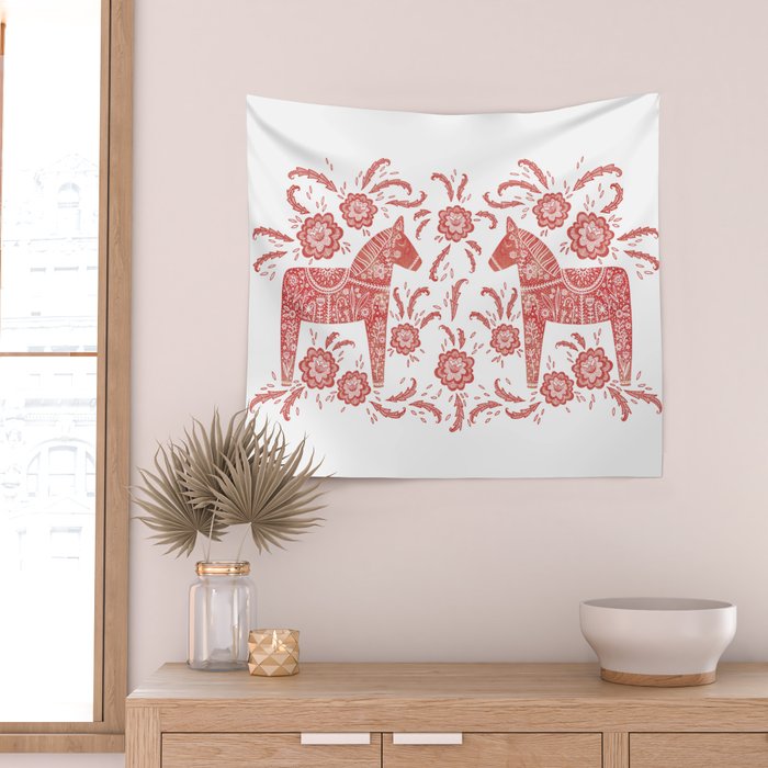 Swedish Dala Horse Red Wall Tapestry Gallery Image 2