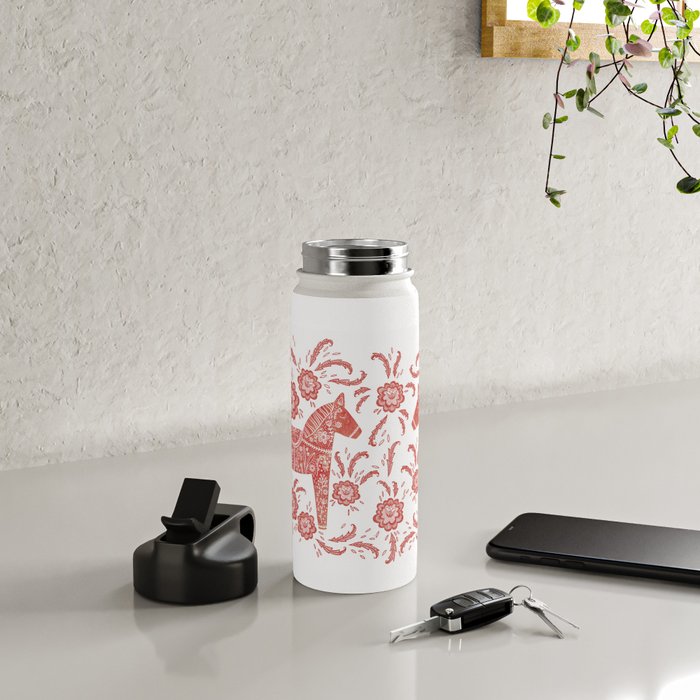 Swedish Dala Horse Red Water Bottle Gallery Image 5