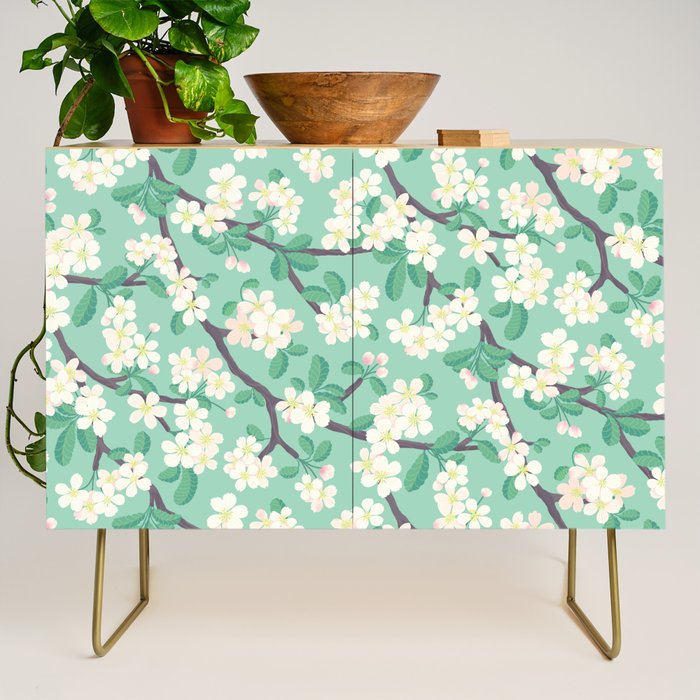 Apple Blossoms Pattern on Green Credenza Gallery Image 1