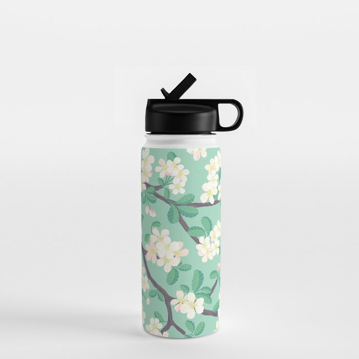 Apple Blossoms Pattern on Green Water Bottle Gallery Image 1