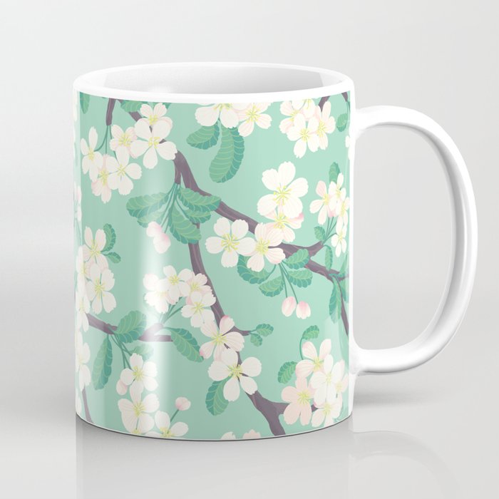 Apple Blossoms Pattern on Green Coffee Mug Gallery Image 1