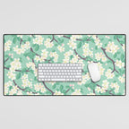 Apple Blossoms Pattern on Green Desk Mat Gallery Image 1