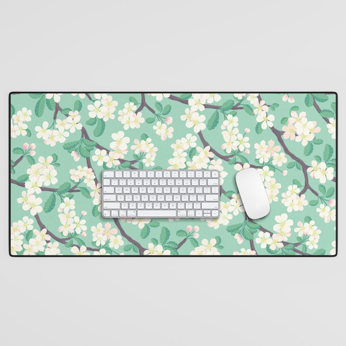 Apple Blossoms Pattern on Green Desk Mat Gallery Image 1