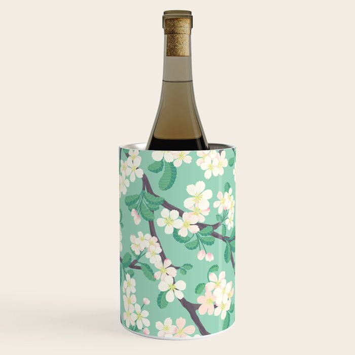 Apple Blossoms Pattern on Green Wine Chiller Gallery Image 2