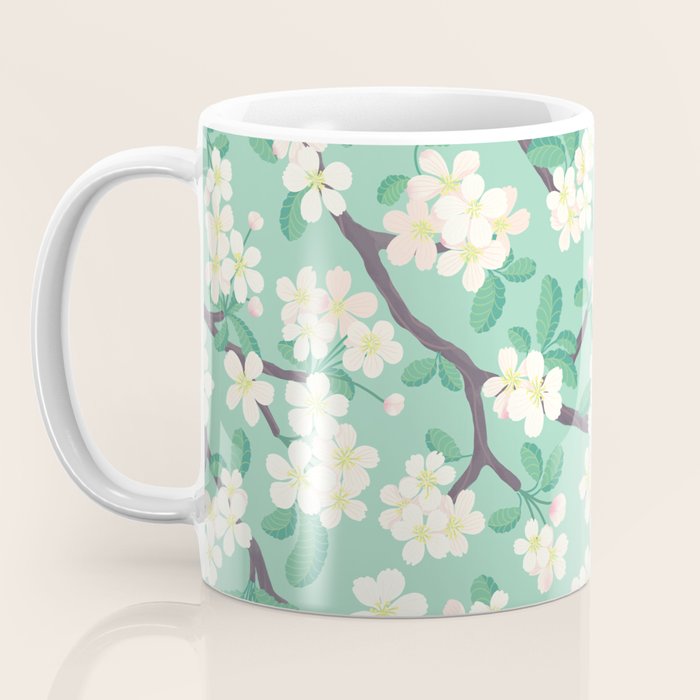 Apple Blossoms Pattern on Green Coffee Mug Gallery Image 3