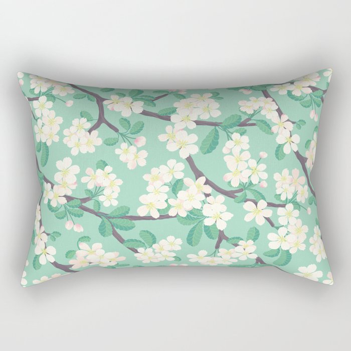 Apple Blossoms Pattern on Green Rectangular Pillow Gallery Image 2