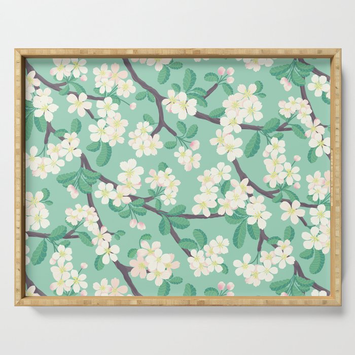 Apple Blossoms Pattern on Green Serving Tray Gallery Image 1