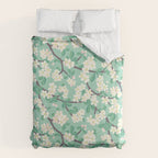 Apple Blossoms Pattern on Green Duvet Cover Gallery Image 6