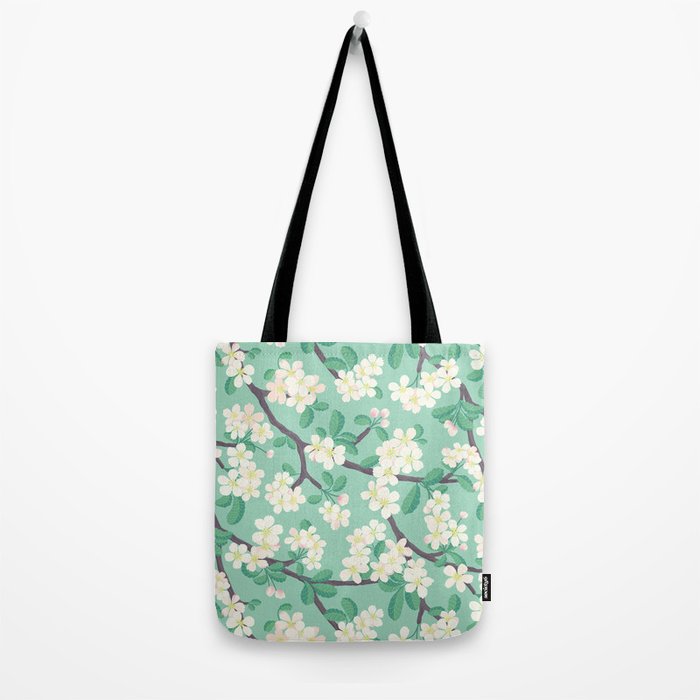 Apple Blossoms Pattern on Green Tote Bag Gallery Image 2