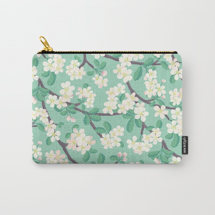 Apple Blossoms Pattern on Green Carry All Pouch Gallery Image 1