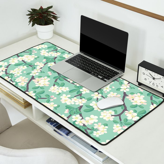 Apple Blossoms Pattern on Green Desk Mat Gallery Image 2