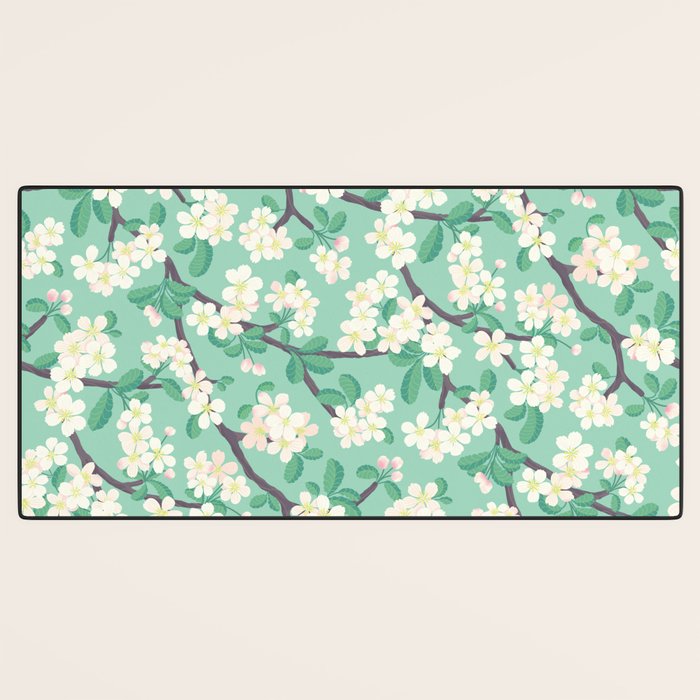 Apple Blossoms Pattern on Green Desk Mat Gallery Image 3
