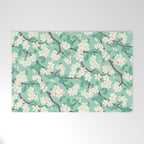 Apple Blossoms Pattern on Green Welcome Mat Gallery Image 1