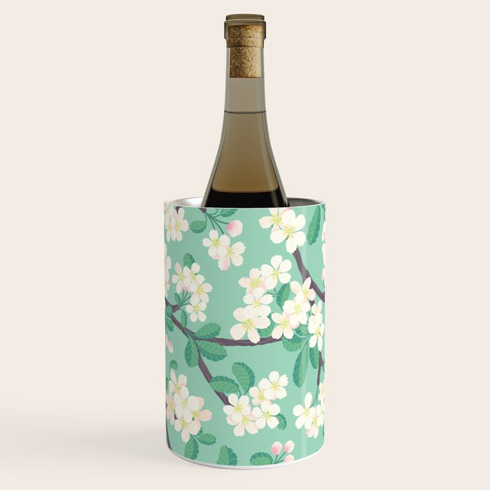 Apple Blossoms Pattern on Green Wine Chiller Gallery Image 1