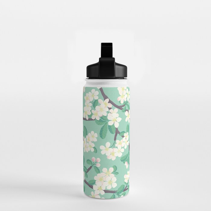 Apple Blossoms Pattern on Green Water Bottle Gallery Image 2