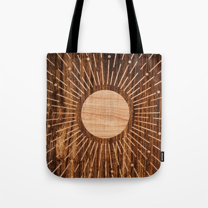 Boho sun Island style wood inlay art  Tote Bag Gallery Image 1