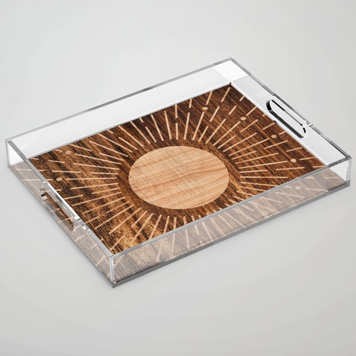 Boho sun Island style wood inlay art  Acrylic Tray Gallery Image 1