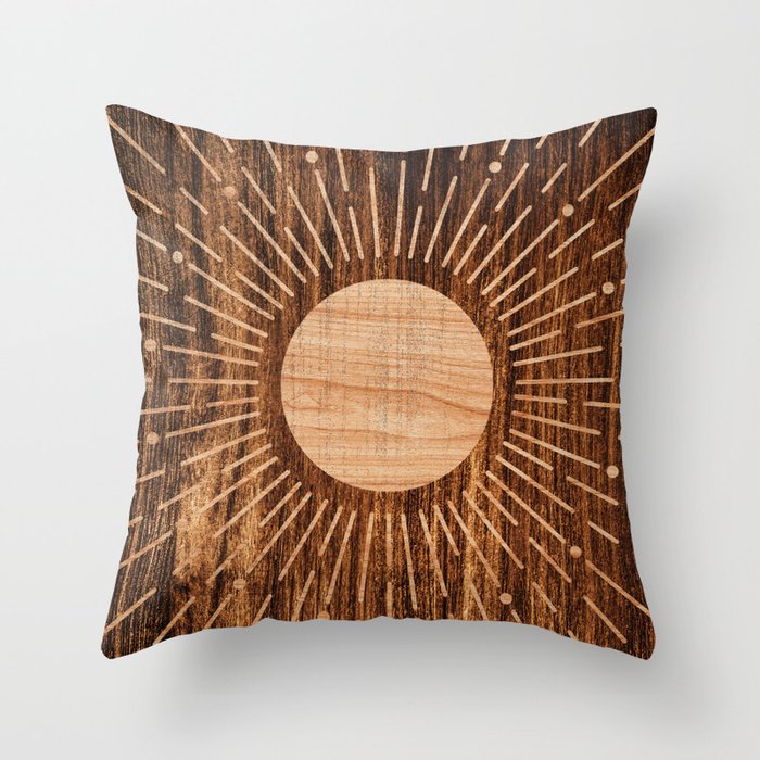 Boho sun Island style wood inlay art  Throw Pillow Gallery Image 6