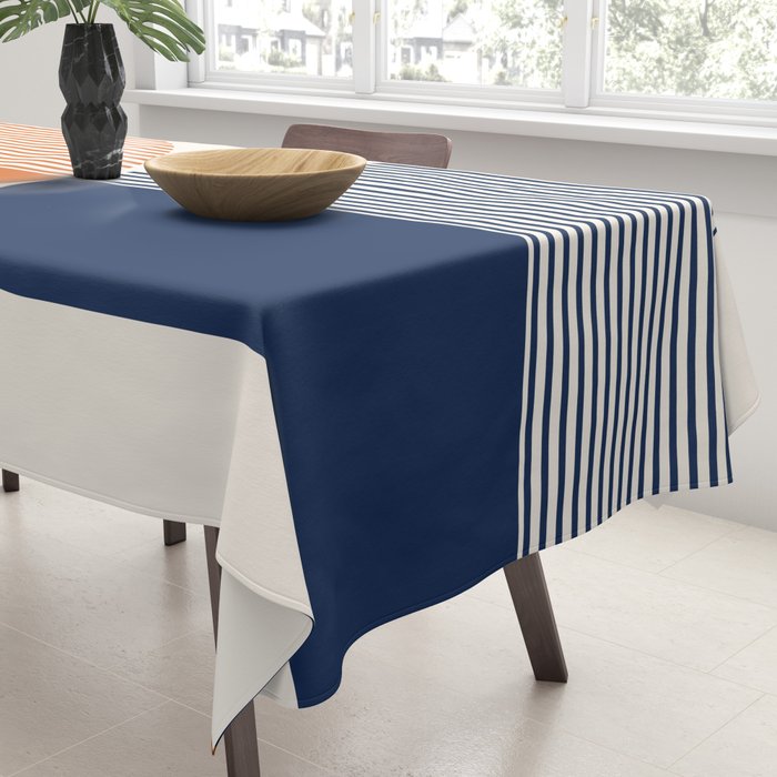 Abstraction Shapes 116 in Navy Blue Orange (Moon Phase Abstract)  Tablecloth Gallery Image 3