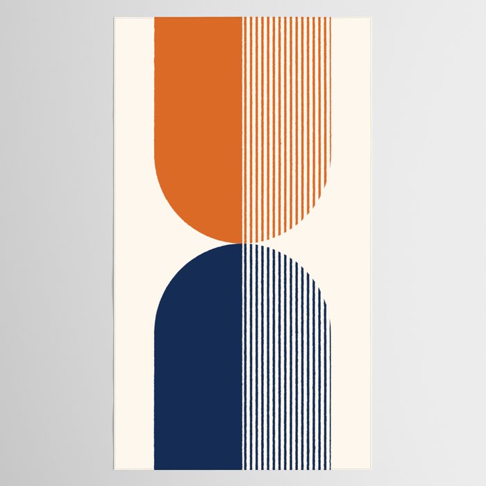 Abstraction Shapes 116 in Navy Blue Orange (Moon Phase Abstract)  Tablecloth Gallery Image 2