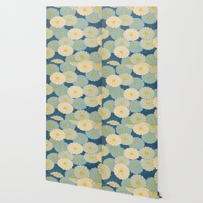 Shin-Bijutsukai - Japanese Design Blue Floral Pattern Wallpaper Gallery Image 2