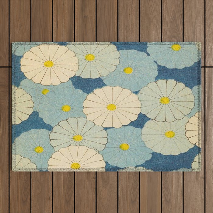 Shin-Bijutsukai - Japanese Design Blue Floral Pattern Outdoor Rug Gallery Image 1