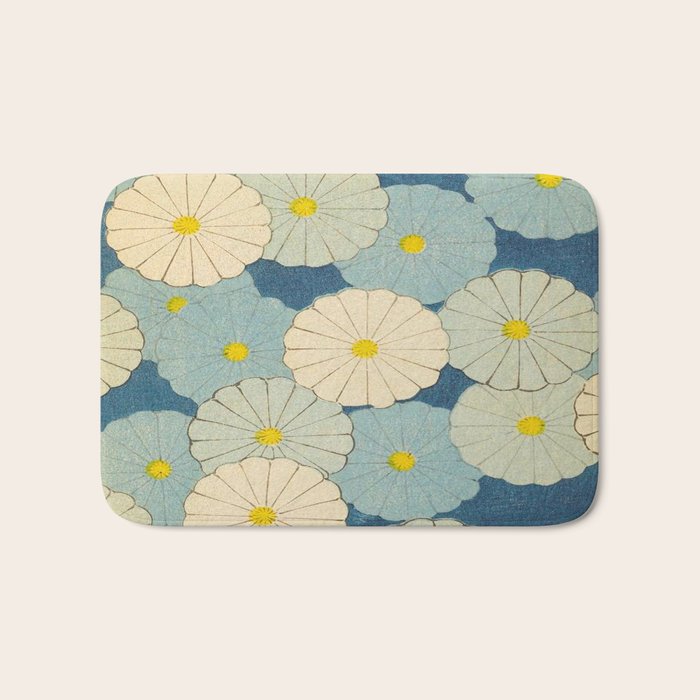 Shin-Bijutsukai - Japanese Design Blue Floral Pattern Bath Mat Gallery Image 1
