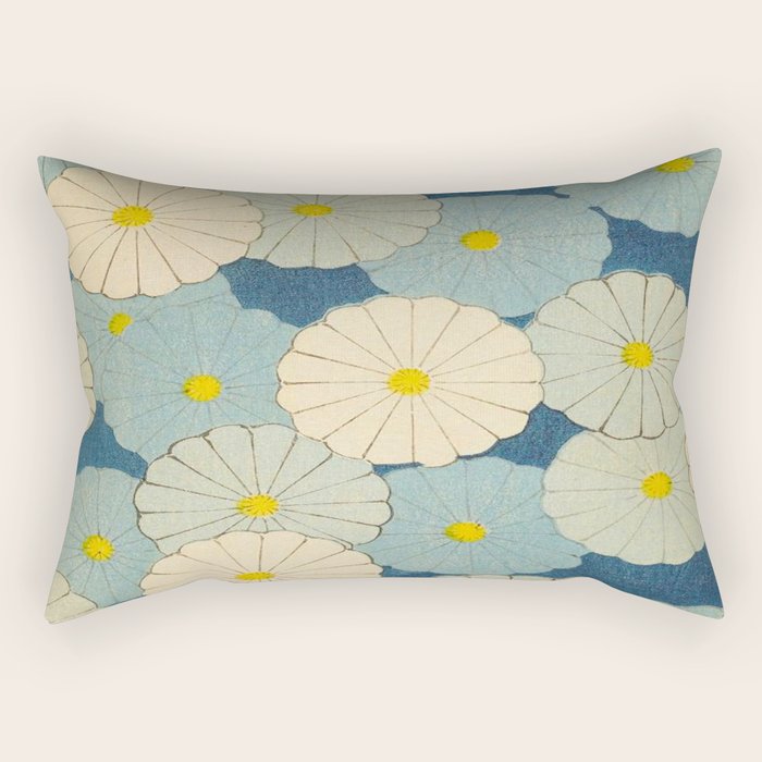 Shin-Bijutsukai - Japanese Design Blue Floral Pattern Rectangular Pillow Gallery Image 2