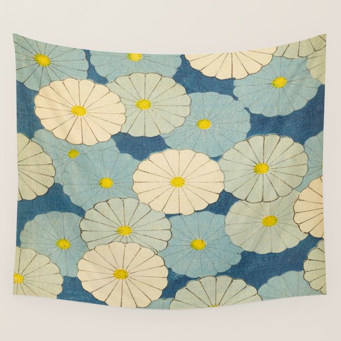 Shin-Bijutsukai - Japanese Design Blue Floral Pattern Wall Tapestry Gallery Image 4