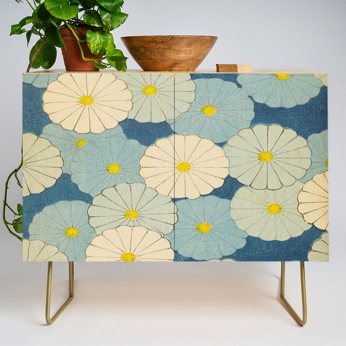 Shin-Bijutsukai - Japanese Design Blue Floral Pattern Credenza Gallery Image 1