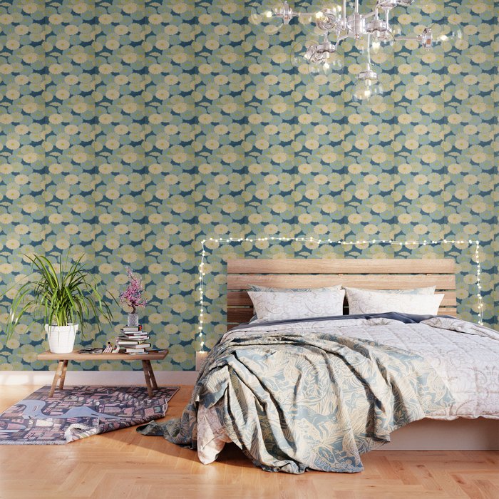 Shin-Bijutsukai - Japanese Design Blue Floral Pattern Wallpaper Gallery Image 1
