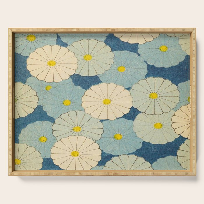 Shin-Bijutsukai - Japanese Design Blue Floral Pattern Serving Tray Gallery Image 1