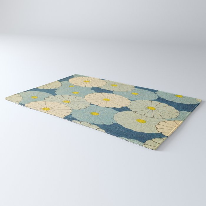 Shin-Bijutsukai - Japanese Design Blue Floral Pattern Rug Gallery Image 3