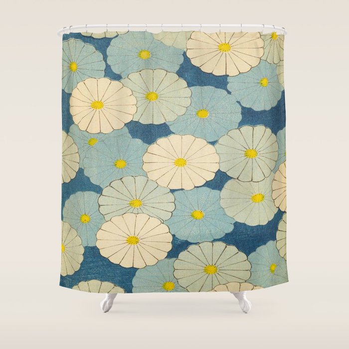 Shin-Bijutsukai - Japanese Design Blue Floral Pattern Shower Curtain Gallery Image 1