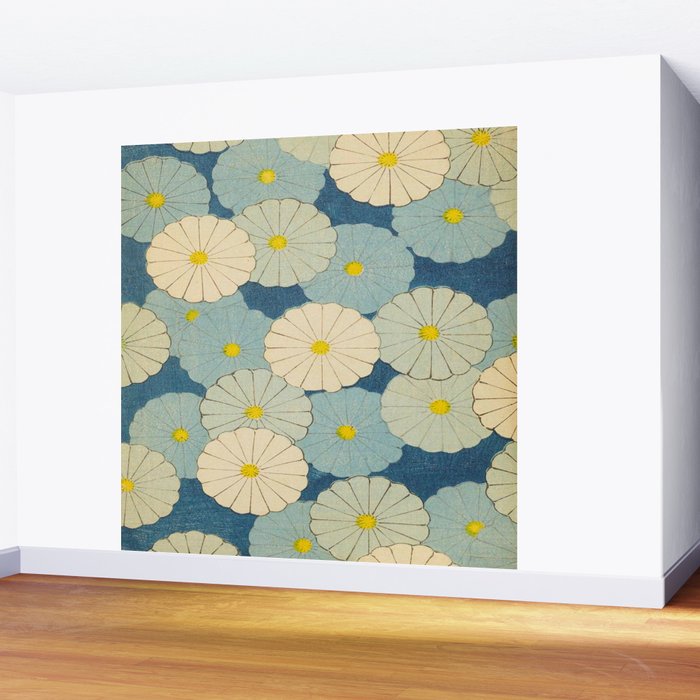 Shin-Bijutsukai - Japanese Design Blue Floral Pattern Wall Mural Gallery Image 2