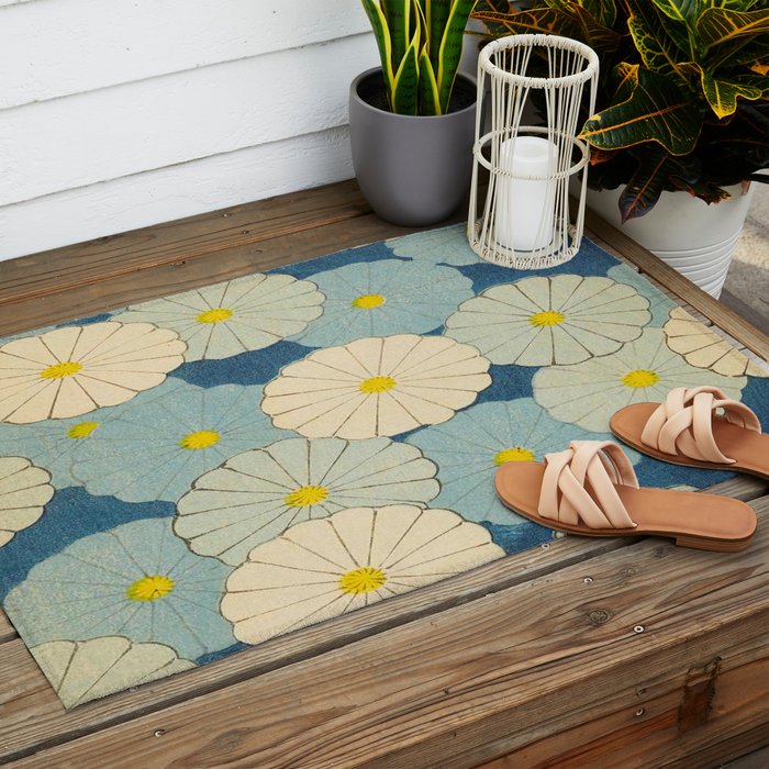 Shin-Bijutsukai - Japanese Design Blue Floral Pattern Outdoor Rug Gallery Image 2
