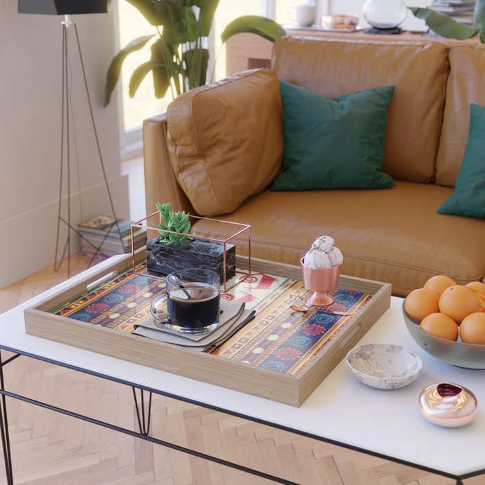 Antique Persian Rug Print With Abstract Quadrupeds Serving Tray Gallery Image 2