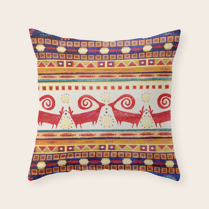 Antique Persian Rug Print With Abstract Quadrupeds Throw Pillow Gallery Image 6