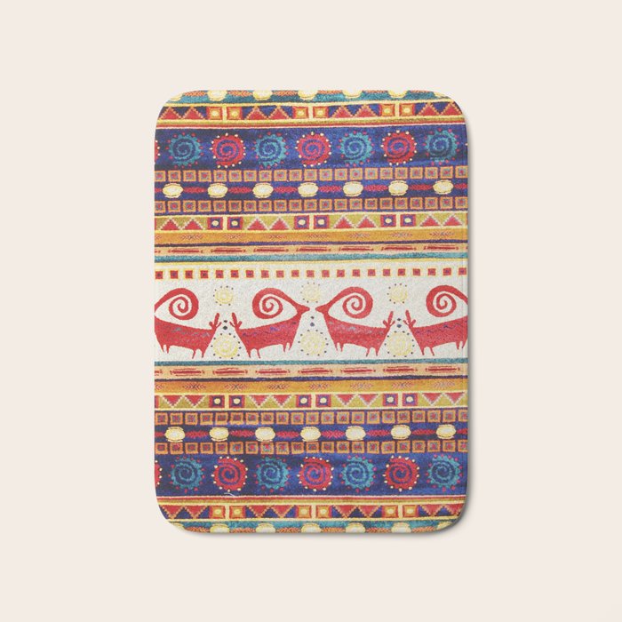 Antique Persian Rug Print With Abstract Quadrupeds Bath Mat Gallery Image 1