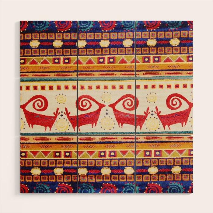 Antique Persian Rug Print With Abstract Quadrupeds Wood Wall Art Gallery Image 1