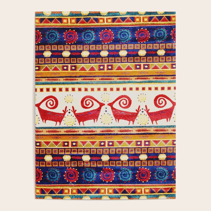 Antique Persian Rug Print With Abstract Quadrupeds Poster Gallery Image 4